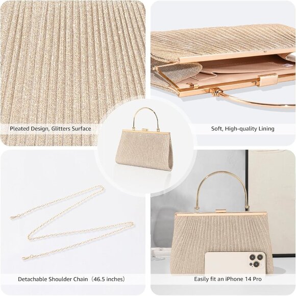 Women\'s Cream Shoulder Evening Chain Strap Sparkly Fashionable Clutch Bag